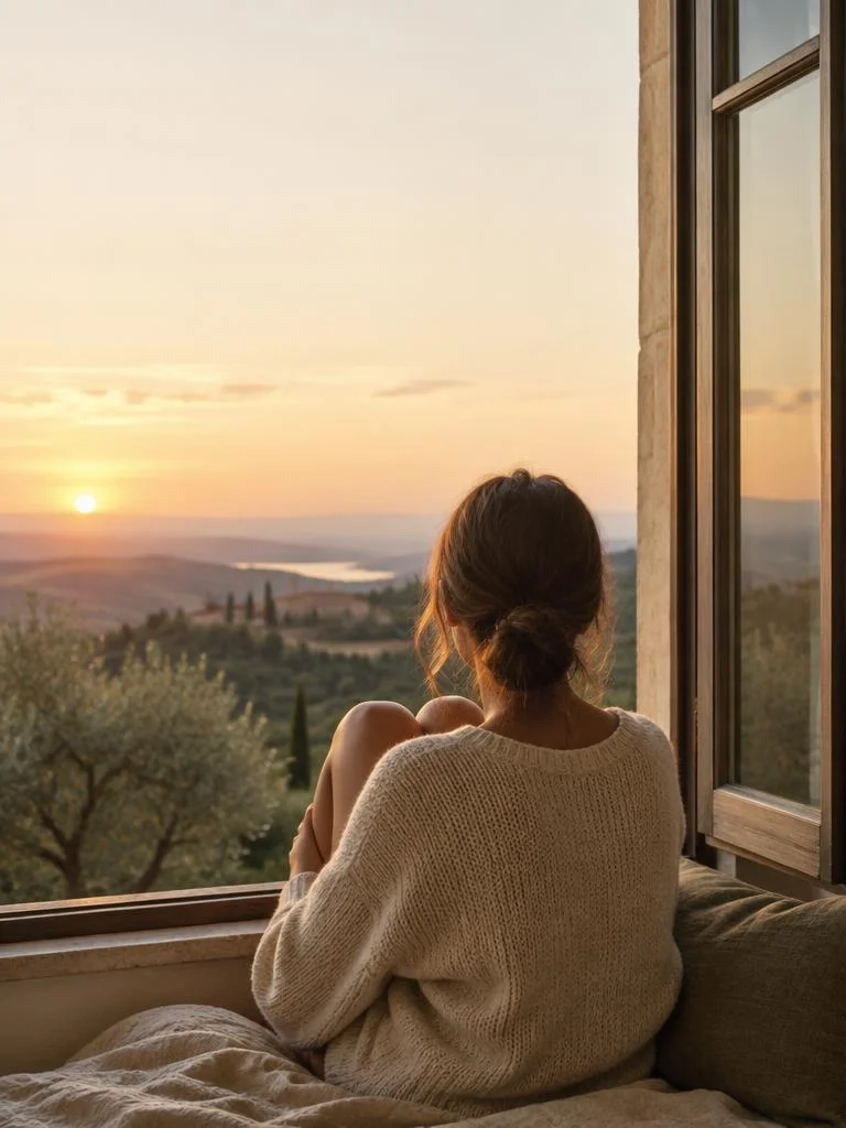 Persona de espaldas contemplando un paisaje al atardecer